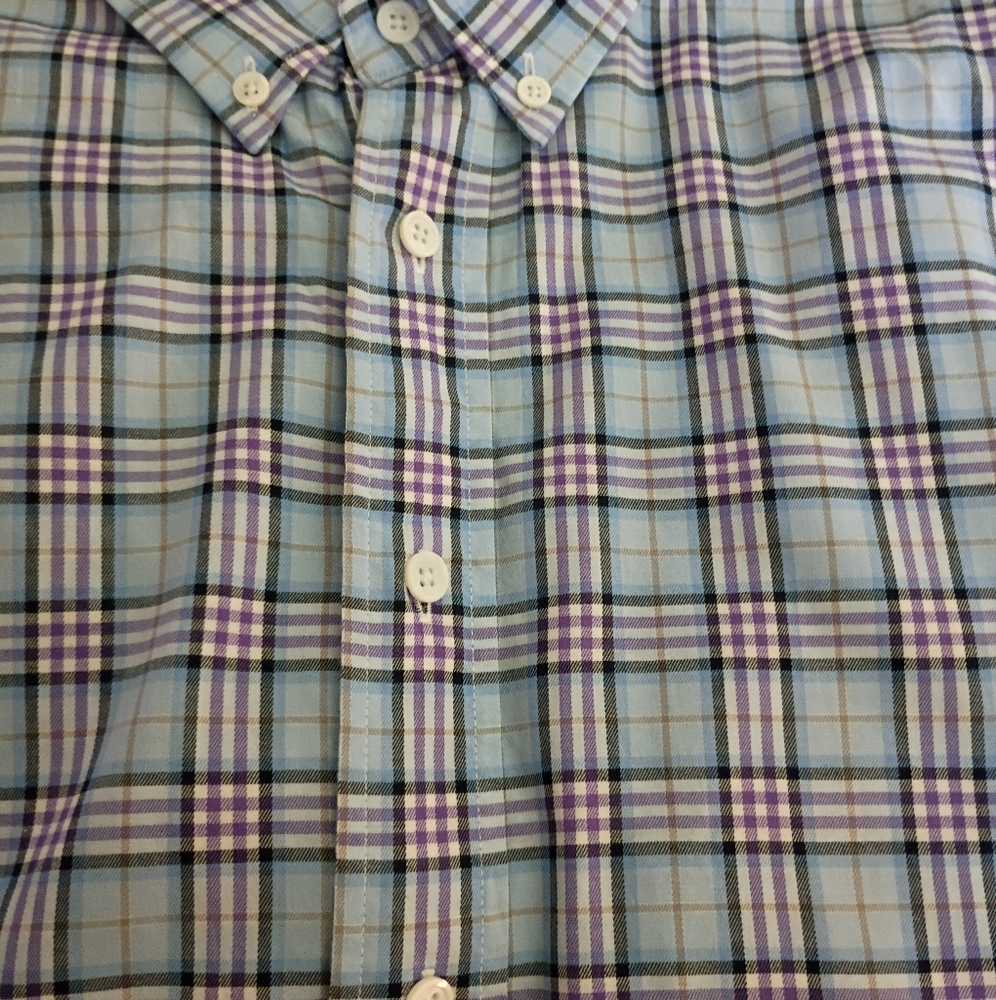 FootJoy Blue and Purple Plaid Casual Button Down Shirt